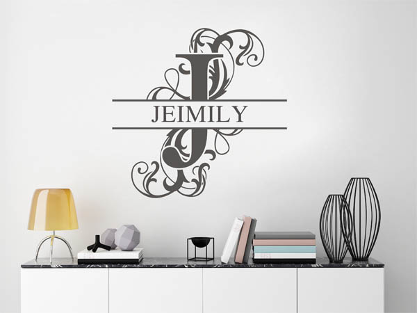 Wandtattoo verschnörkelter Buchstabe J mit Jeimily
