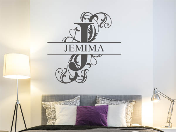 Wandtattoo verschnörkelter Buchstabe J mit Jemima