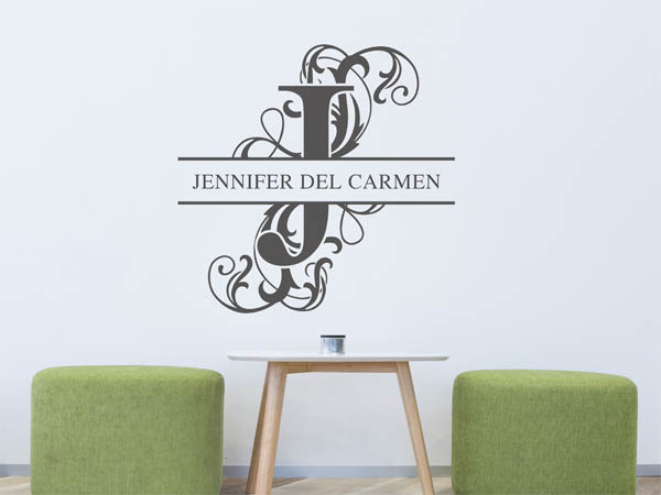 Wandtattoo verschnörkelter Buchstabe J mit Jennifer del Carmen