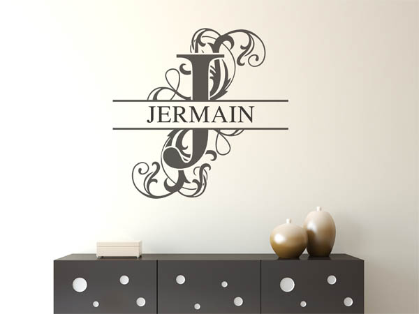 Wandtattoo verschnörkelter Buchstabe J mit Jermain