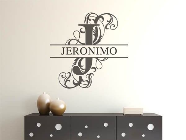 Wandtattoo verschnörkelter Buchstabe J mit Jeronimo
