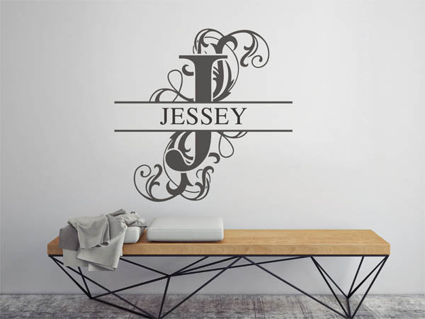 Wandtattoo verschnörkelter Buchstabe J mit Jessey