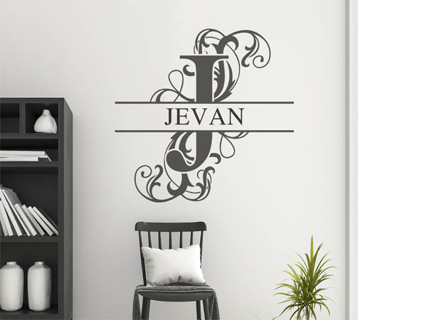 Wandtattoo verschnörkelter Buchstabe J mit Jevan