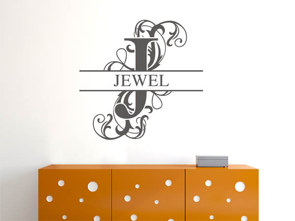 Wandtattoo verschnörkelter Buchstabe J mit Jewel