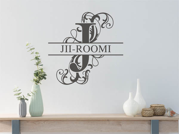 Wandtattoo verschnörkelter Buchstabe J mit Jii-Roomi