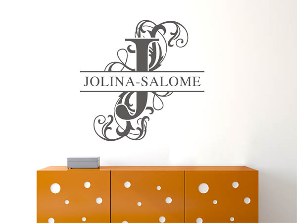Wandtattoo verschnörkelter Buchstabe J mit Jolina-Salome