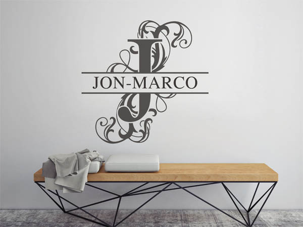 Wandtattoo verschnörkelter Buchstabe J mit Jon-Marco