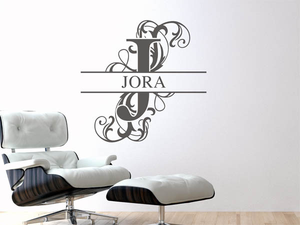 Wandtattoo verschnörkelter Buchstabe J mit Jora