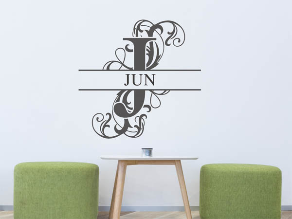 Wandtattoo verschnörkelter Buchstabe J mit Jun