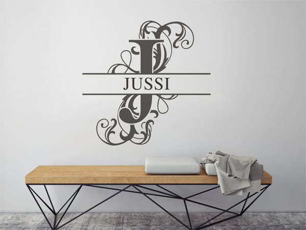 Wandtattoo verschnörkelter Buchstabe J mit Jussi