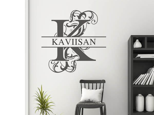 Wandtattoo verschnörkelter Buchstabe K mit Kaviisan