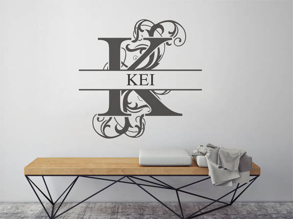 Wandtattoo verschnörkelter Buchstabe K mit Kei