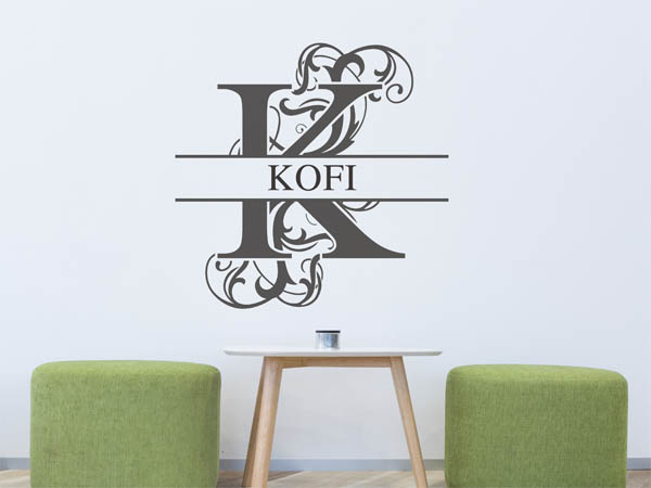 Wandtattoo verschnörkelter Buchstabe K mit Kofi