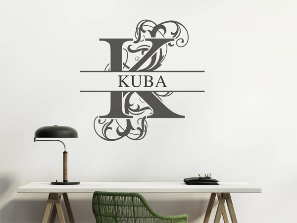 Wandtattoo verschnörkelter Buchstabe K mit Kuba