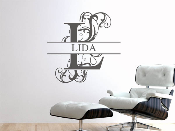 Wandtattoo verschnörkelter Buchstabe L mit Lida