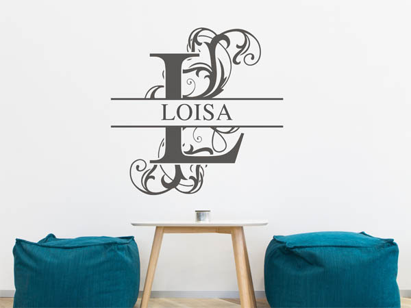 Wandtattoo verschnörkelter Buchstabe L mit Loisa