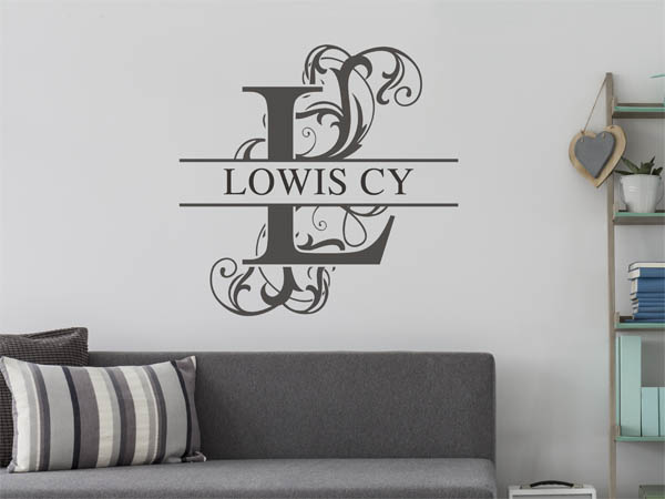 Wandtattoo verschnörkelter Buchstabe L mit Lowis Cy
