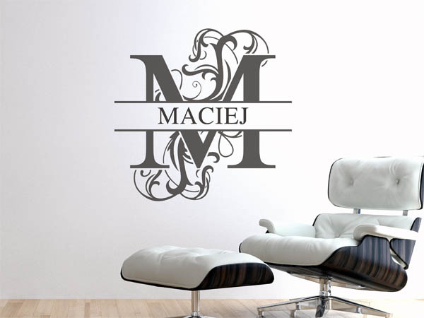 Wandtattoo verschnörkelter Buchstabe M mit Maciej