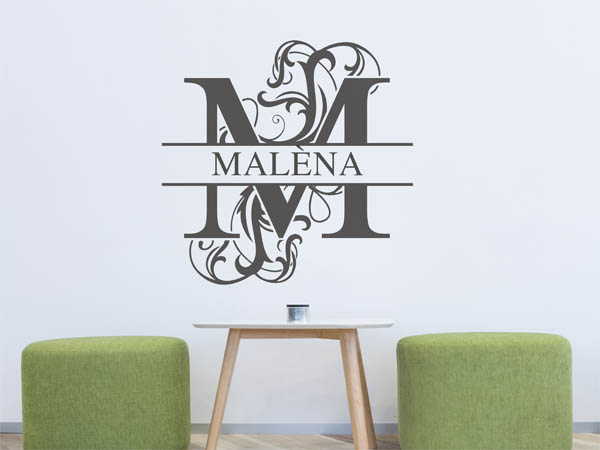 Wandtattoo verschnörkelter Buchstabe M mit Malèna