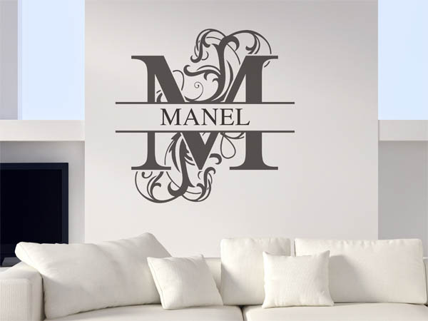 Wandtattoo verschnörkelter Buchstabe M mit Manel