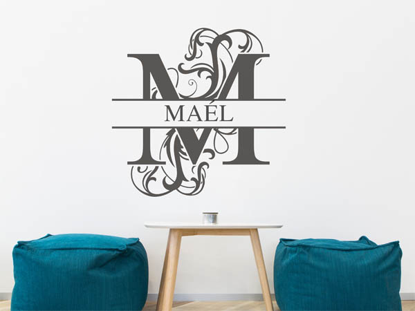 Wandtattoo verschnörkelter Buchstabe M mit Maél