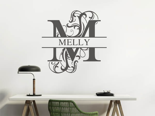 Wandtattoo verschnörkelter Buchstabe M mit Melly