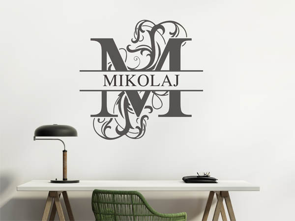 Wandtattoo verschnörkelter Buchstabe M mit Mikolaj