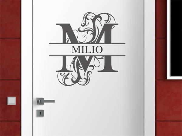 Wandtattoo verschnörkelter Buchstabe M mit Milio