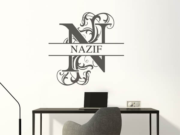 Wandtattoo verschnörkelter Buchstabe N mit Nazif