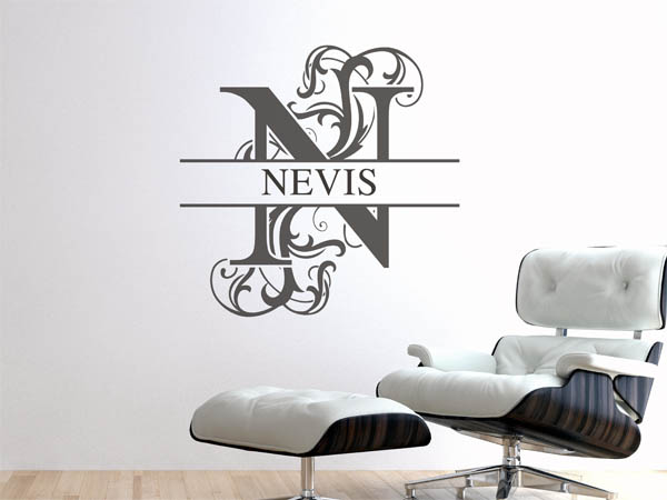 Wandtattoo verschnörkelter Buchstabe N mit Nevis