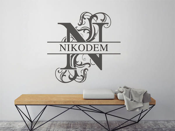 Wandtattoo verschnörkelter Buchstabe N mit Nikodem