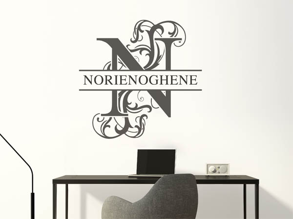 Wandtattoo verschnörkelter Buchstabe N mit Norienoghene