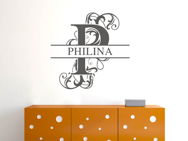 Wandtattoo verschnörkelter Buchstabe P mit Philina