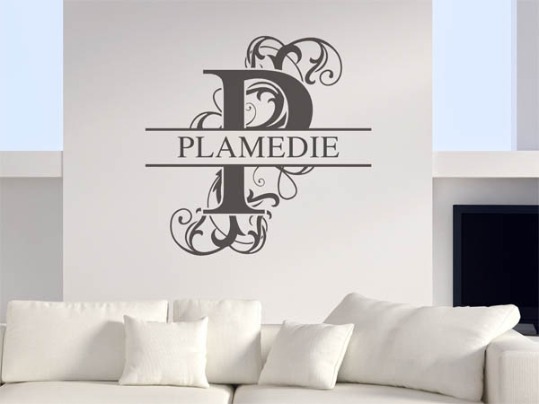 Wandtattoo verschnörkelter Buchstabe P mit Plamedie