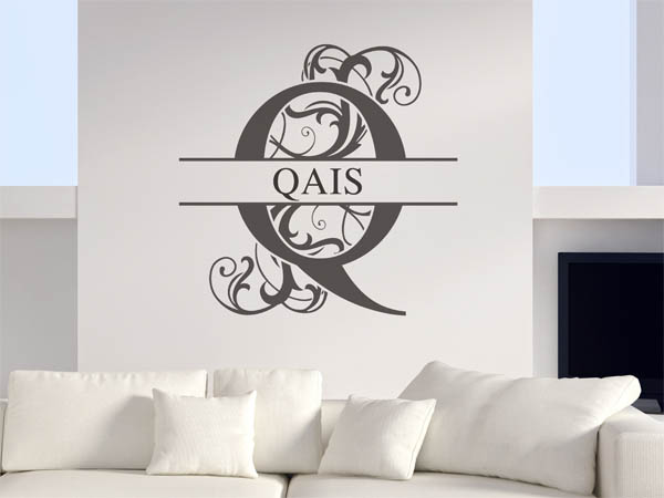Wandtattoo verschnörkelter Buchstabe Q mit Qais
