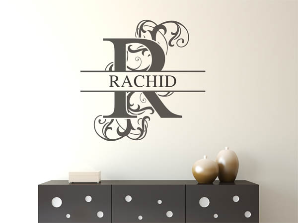 Wandtattoo verschnörkelter Buchstabe R mit Rachid