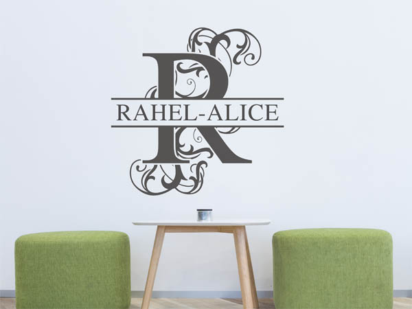 Wandtattoo verschnörkelter Buchstabe R mit Rahel-Alice