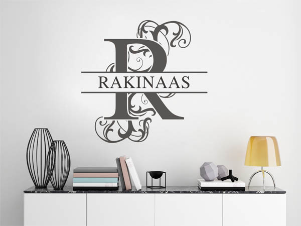 Wandtattoo verschnörkelter Buchstabe R mit Rakinaas