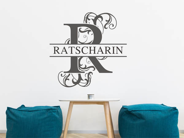 Wandtattoo verschnörkelter Buchstabe R mit Ratscharin