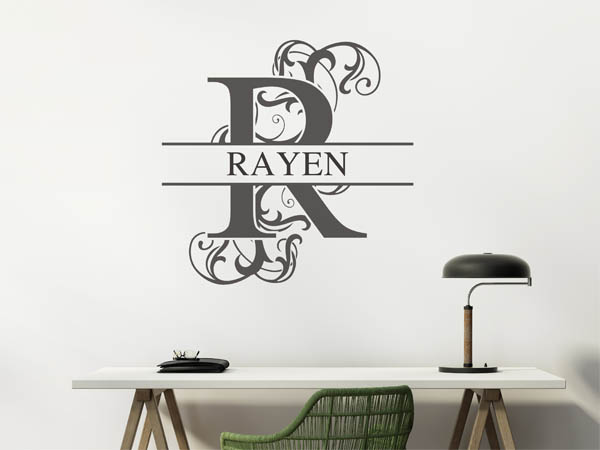 Wandtattoo verschnörkelter Buchstabe R mit Rayen