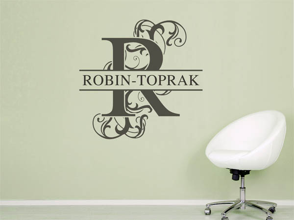 Wandtattoo verschnörkelter Buchstabe R mit Robin-Toprak