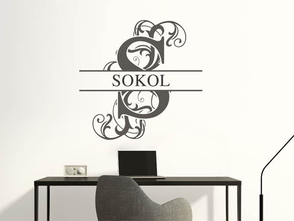 Wandtattoo verschnörkelter Buchstabe S mit Sokol