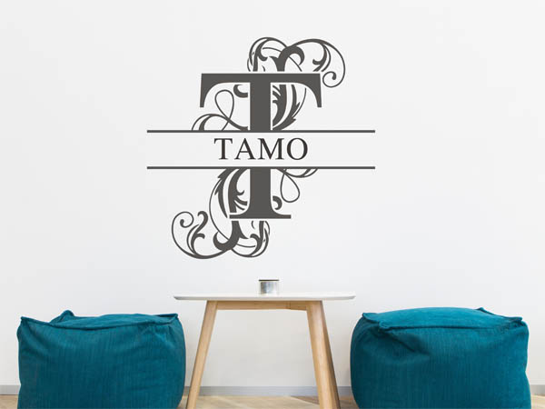 Wandtattoo verschnörkelter Buchstabe T mit Tamo