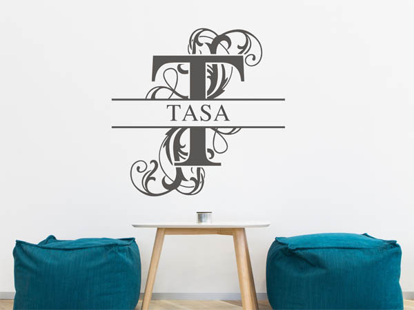 Wandtattoo verschnörkelter Buchstabe T mit Tasa