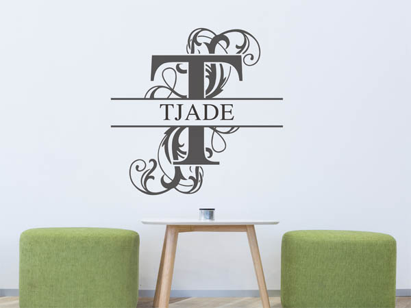 Wandtattoo verschnörkelter Buchstabe T mit Tjade