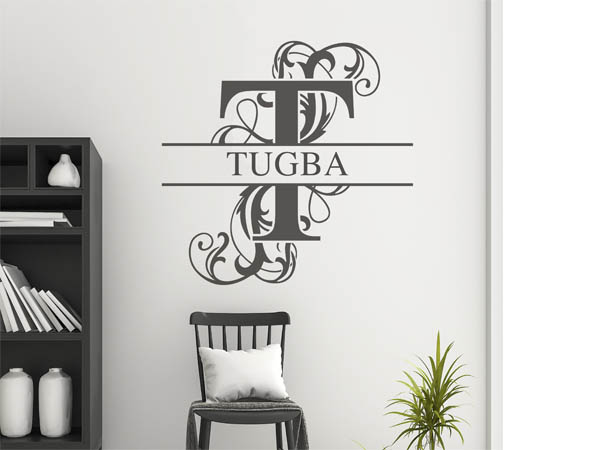 Wandtattoo verschnörkelter Buchstabe T mit Tugba