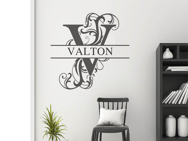 Wandtattoo verschnörkelter Buchstabe V mit Valton