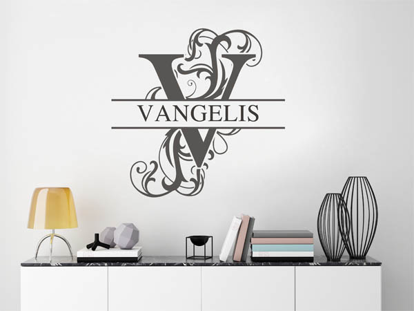 Wandtattoo verschnörkelter Buchstabe V mit Vangelis