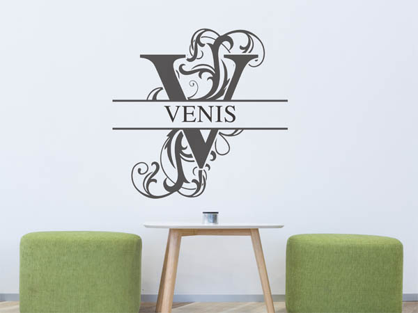 Wandtattoo verschnörkelter Buchstabe V mit Venis