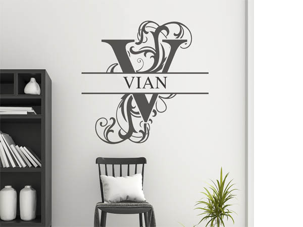 Wandtattoo verschnörkelter Buchstabe V mit Vian